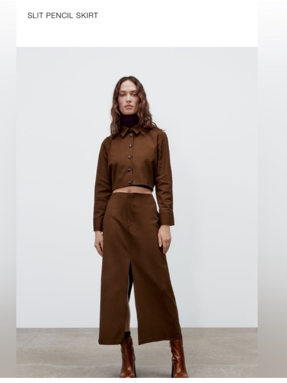 ZARA Chocolate Brown Split Pencil Skirt